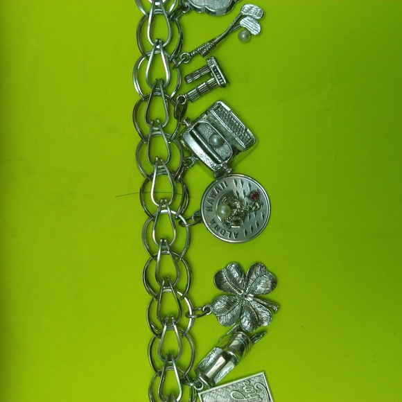 STERLING SILVER CHARM BRACELET WITH 12 CHARMS - Picture 2 of 2